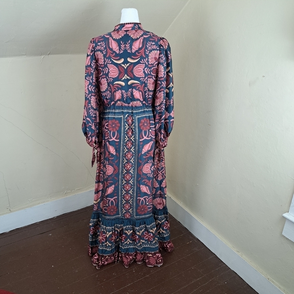 Farm Rio Seashell Tapestry Printed 3/4-Sleeve Maxi Dress Size XS - Picture 6 of 14